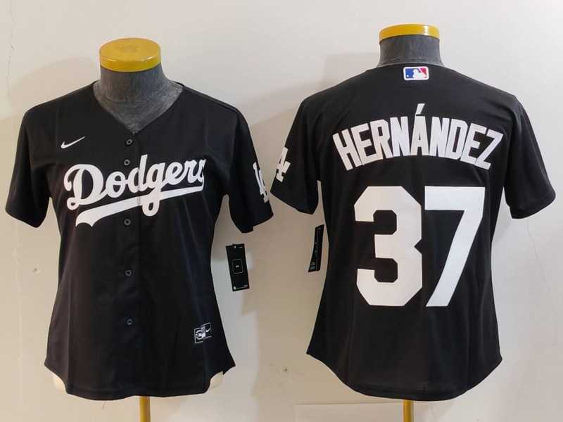 Women%27s Los Angeles Dodgers #37 Teoscar Hernandez Black Cool Base Stitched Jersey